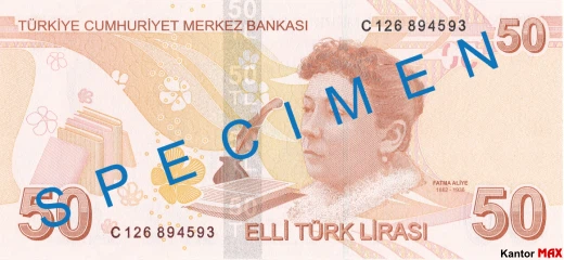 Tył banknotu 50 lir tureckich seria 3 z 2017 roku
