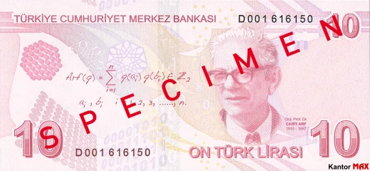 Tył banknotu 10 lir tureckich seria 4 edycja 2020 rok