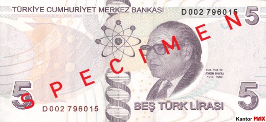 Tył banknotu 5 lir tureckich seria 4
