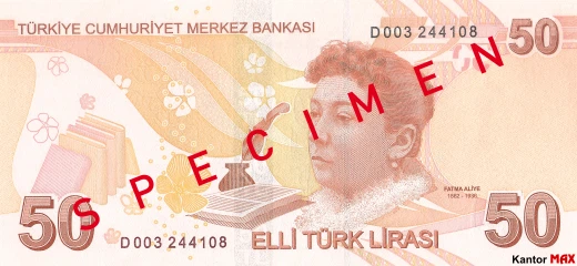 Tył banknotu 50 lir tureckich seria 4 z 2020 roku