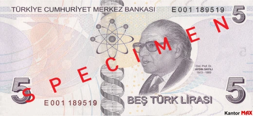 Tył banknotu 5 lir tureckich seria 5