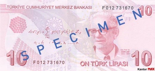 Tył 10 lir tureckich seria 6 edycja 2022 rok