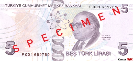 Tył banknotu 5 lir tureckich seria 6 edycja 2022 rok