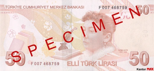 Tył banknotu 50 lir tureckich seria 7 z 2024 roku