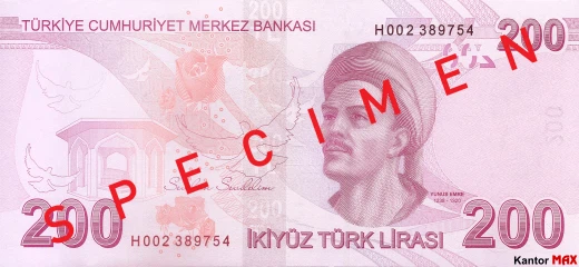 Tył banknotu 200 lir tureckich seria 8 z 2024 roku