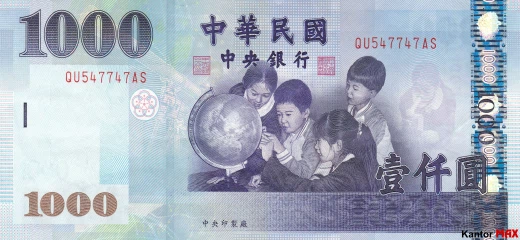 Przód banknotu 1000 dolarów tajwańskich z 2005 roku