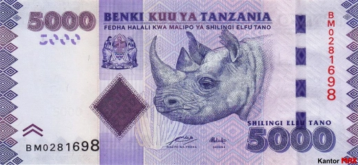 Przód banknotu 5000 szylingów tanzańskich 2010 rok