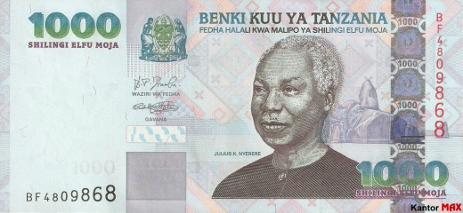 Przód banknotu 1000 szylingów tanzańskich z 2003 roku