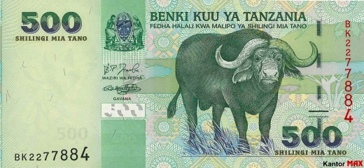Przód banknotu 500 szylingów tanzańskich z 2003 roku