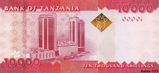 Tył banknotu 10.000 szylingów tanzańskich 2010 rok