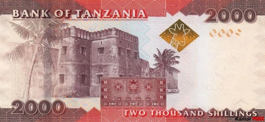 Tył banknotu 2000 szylingów tanzańskich z 2010 roku