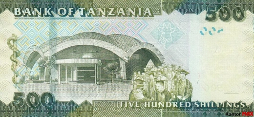 Tył banknotu 500 szylingów tanzańskich z 2010 roku