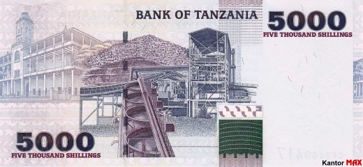 Tył banknotu 5000 szylingów tanzańskich 2003 rok