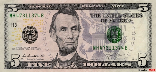 Banknot 5 dolarów USD 2008 rok - przód