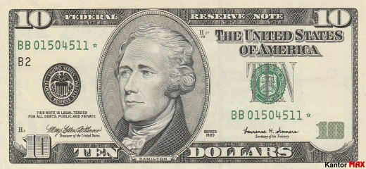 Banknot 10 dolarów USD edycja 1999-2003 rok - przód