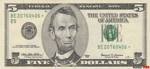 Banknot 5 dolarów USD 2000 rok - przód