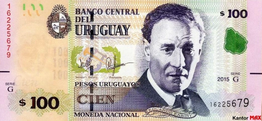 Przód banknotu 100 peso urugwajskie edycja 2015 rok
