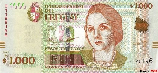 Przód banknotu 1000 peso urugwajskie edycja 2015 rok