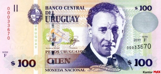 Przód banknotu 100 peso urugwajskie edycja 2011 rok