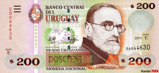 Przód banknotu 200 peso urugwajskie edycja 2011 rok