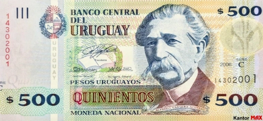 Przód banknotu 500 peso urugwajskie edycja 2006 rok