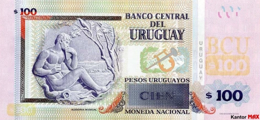 Tył banknotu 100 peso urugwajskie edycja 2015 rok