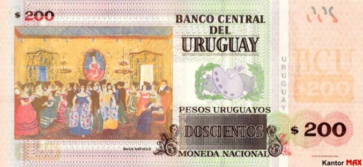 Tył banknotu 200 peso urugwajskie edycja 2015 rok