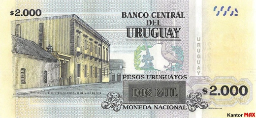 Tył banknotu 2000 peso urugwajskie edycja 2015 rok