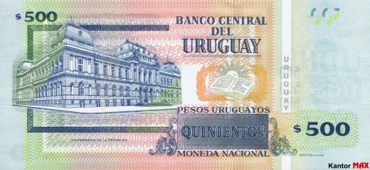 Tył banknotu 500 peso urugwajskie edycja 2015 rok