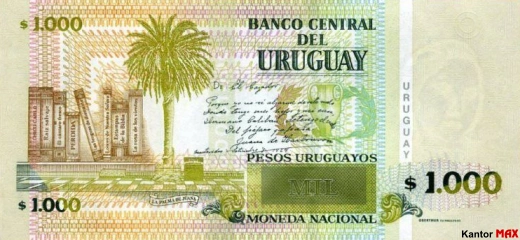 Tył banknotu 1000 peso urugwajskie edycja 2011 rok