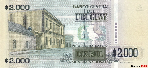Tył banknotu 2000 peso urugwajskie edycja 2003 rok