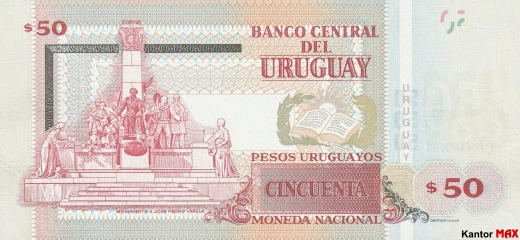 Tył banknotu 50 peso urugwajskie edycja 2015 rok