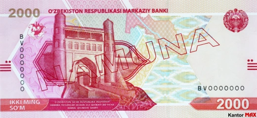 Przód banknotu 2000 sum uzbeckich seria 2021 rok