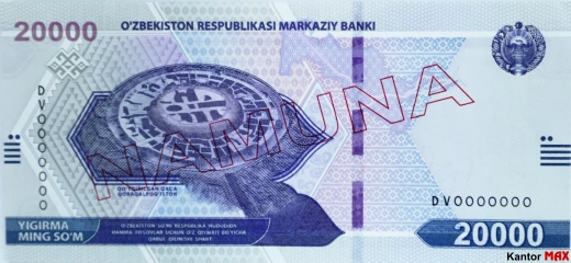 Przód banknotu 20.000 sum uzbeckich seria 2021 rok