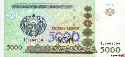 Przód banknotu 5000 sum uzbeckich seria 2013 rok