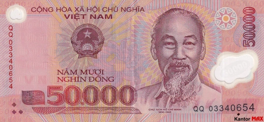 Przód banknotu 50.000 dongów wietnamskich edycja 2003-2023 rok