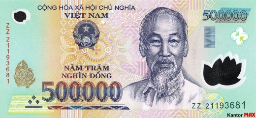 Przód banknotu 500.000 dongów wietnamskich edycja 2003-2021 rok