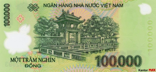 Tył banknotu 100.000 dongów wietnamskich edycja 2004-2023 rok