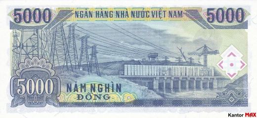 Tył banknotu 5000 dongów wietnamskich edycja 1993 rok