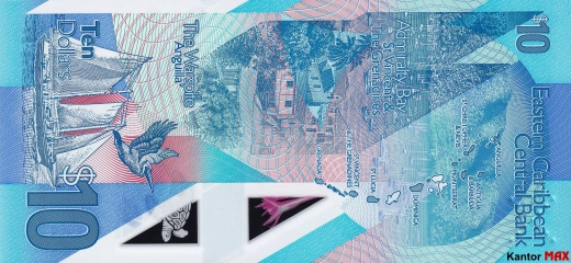 Tył 10 dolarów Wschodnich Karaibów edycja 2019 rok
