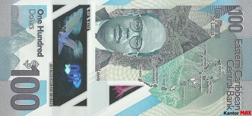 Tył banknotu 100 dolarów Wschodnich Karaibów edycja 2019 rok