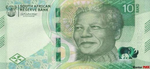 Przód banknotu 10 rand RPA 2023 rok seria 4
