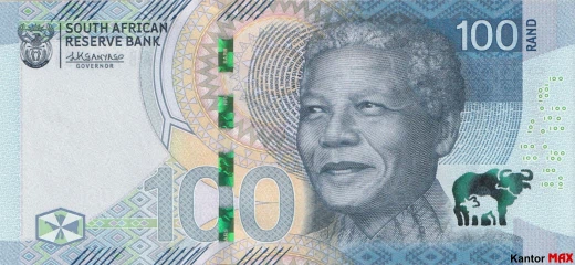 Przód banknotu 100 rand RPA 2023 rok seria 4