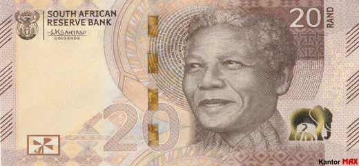 Przód banknotu 20 rand RPA 2023 rok seria 4