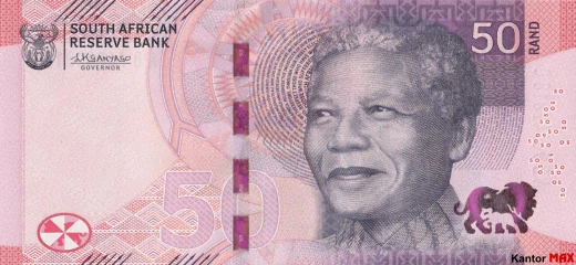 Przód banknotu 50 rand RPA 2023 rok seria 4