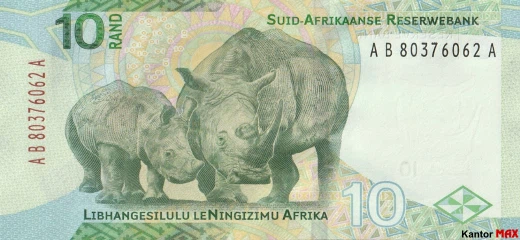 Tył banknotu 10 rand RPA 2023 rok seria 4