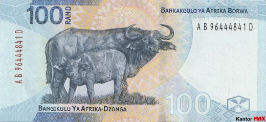 Tył banknotu 100 rand RPA 2023 rok seria 4