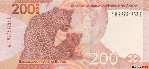Tył banknotu 200 rand RPA 2023 rok seria 4