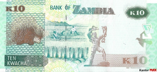Tył banknotu 10 kwach emisja 2022 rok